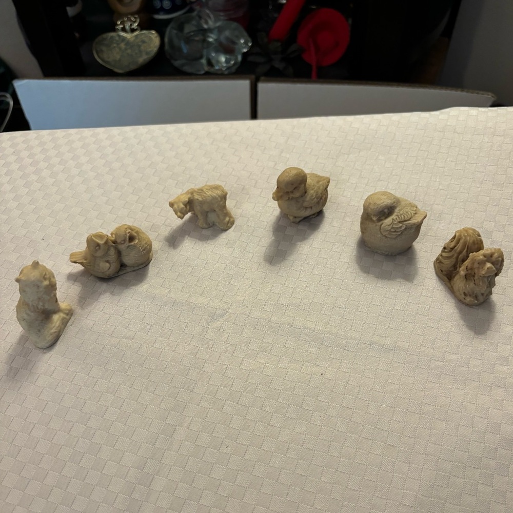 Vintage Collection of Carved Stone Resin Animal Figurines From Mexico Set of 6